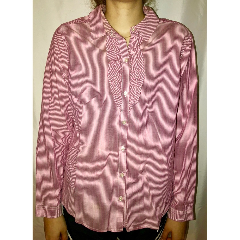 Old Navy Pink Seersucker Ruffle Button Up/Down